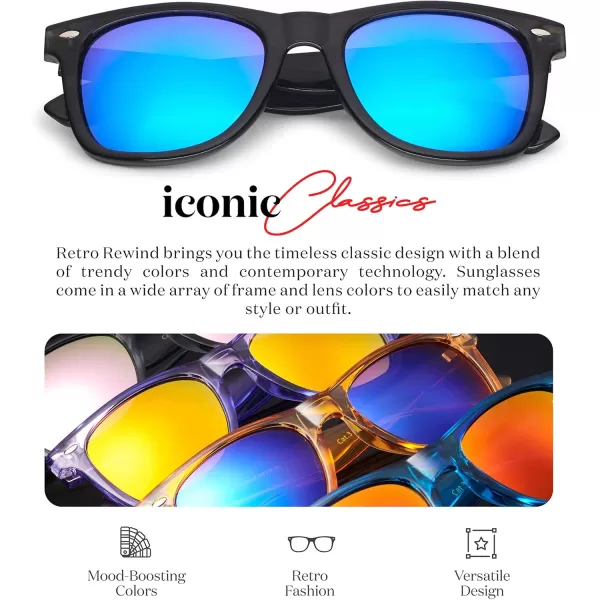 Retro Rewind Translucent Frame Colorful Neon 80s Mirrored Sunglasses for Men WomenTranslucent Black  Revo Ice Blue Mirror