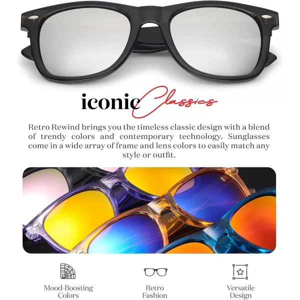 Retro Rewind Translucent Frame Colorful Neon 80s Mirrored Sunglasses for Men WomenTranslucent Black  Silver Mirror