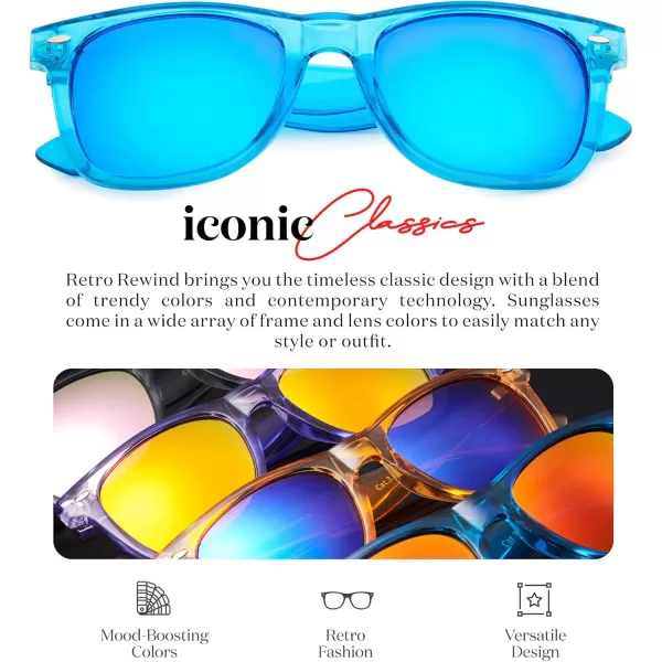 Retro Rewind Translucent Frame Colorful Neon 80s Mirrored Sunglasses for Men WomenTranslucent Electric Blue  Revo Ice Blue Lens