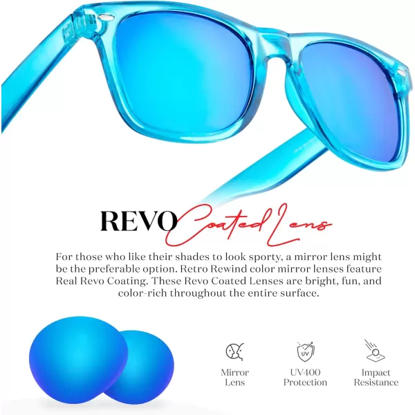 Retro Rewind Translucent Frame Colorful Neon 80s Mirrored Sunglasses for Men WomenTranslucent Electric Blue  Revo Ice Blue Lens