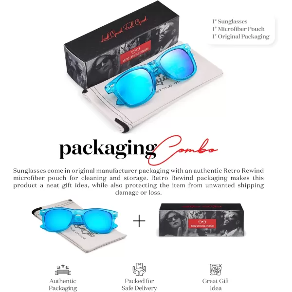 Retro Rewind Translucent Frame Colorful Neon 80s Mirrored Sunglasses for Men WomenTranslucent Electric Blue  Revo Ice Blue Lens