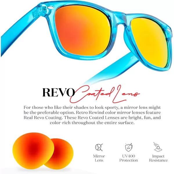 Retro Rewind Translucent Frame Colorful Neon 80s Mirrored Sunglasses for Men WomenTranslucent Electric Blue  Revo Red Lens