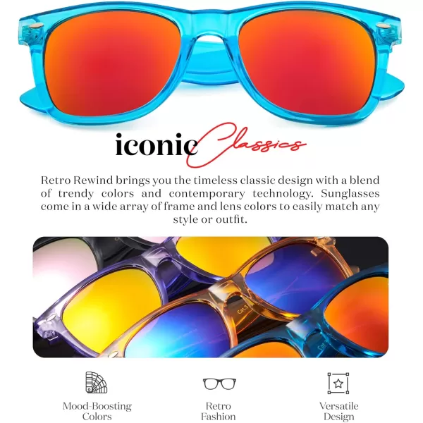 Retro Rewind Translucent Frame Colorful Neon 80s Mirrored Sunglasses for Men WomenTranslucent Electric Blue  Revo Red Lens