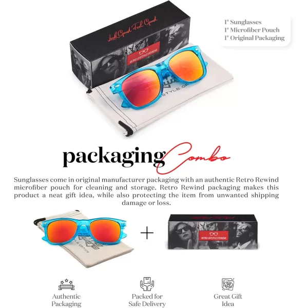 Retro Rewind Translucent Frame Colorful Neon 80s Mirrored Sunglasses for Men WomenTranslucent Electric Blue  Revo Red Lens