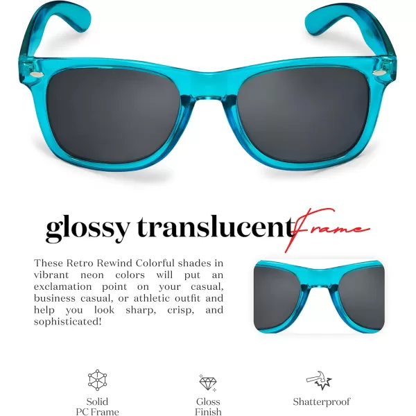 Retro Rewind Translucent Frame Colorful Neon 80s Mirrored Sunglasses for Men WomenTranslucent Electric Blue  Smoke