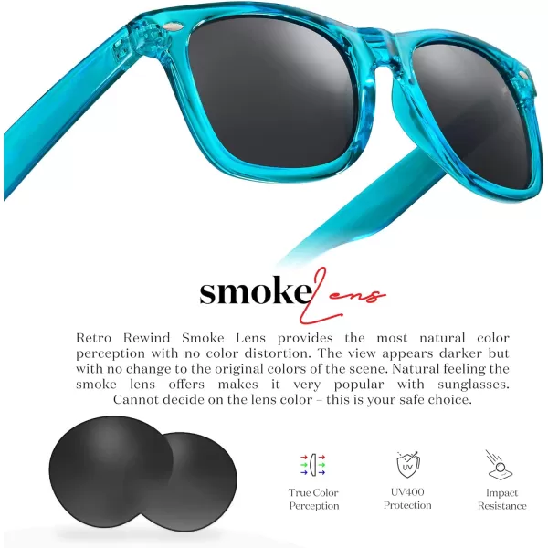 Retro Rewind Translucent Frame Colorful Neon 80s Mirrored Sunglasses for Men WomenTranslucent Electric Blue  Smoke