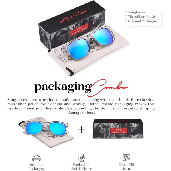 Retro Rewind Translucent Frame Colorful Neon 80s Mirrored Sunglasses for Men WomenTranslucent Gray  Revo Ice Blue Lens