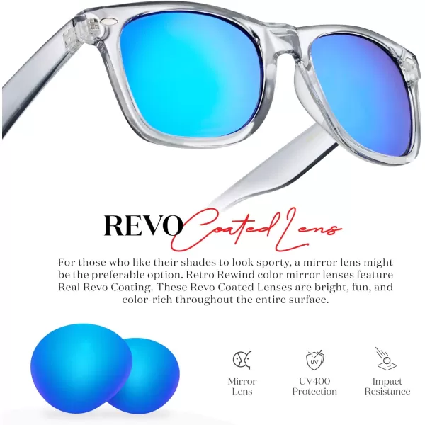Retro Rewind Translucent Frame Colorful Neon 80s Mirrored Sunglasses for Men WomenTranslucent Gray  Revo Ice Blue Lens