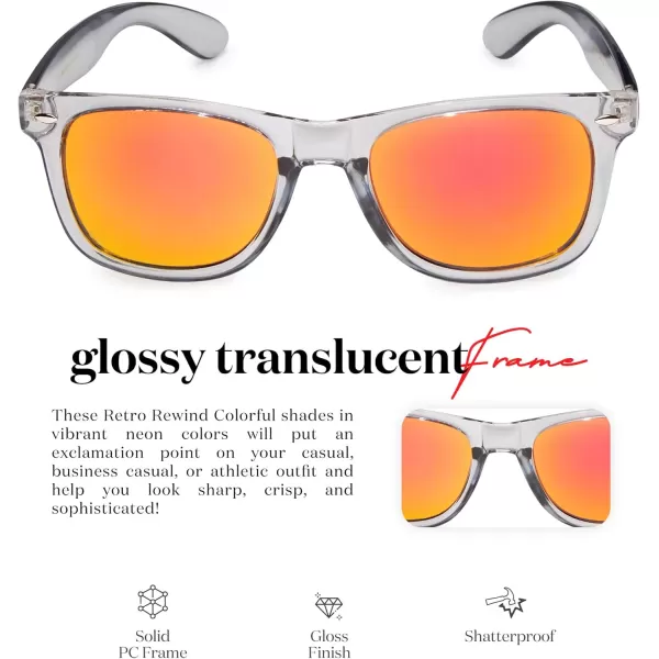 Retro Rewind Translucent Frame Colorful Neon 80s Mirrored Sunglasses for Men WomenTranslucent Gray  Revo Red Lens