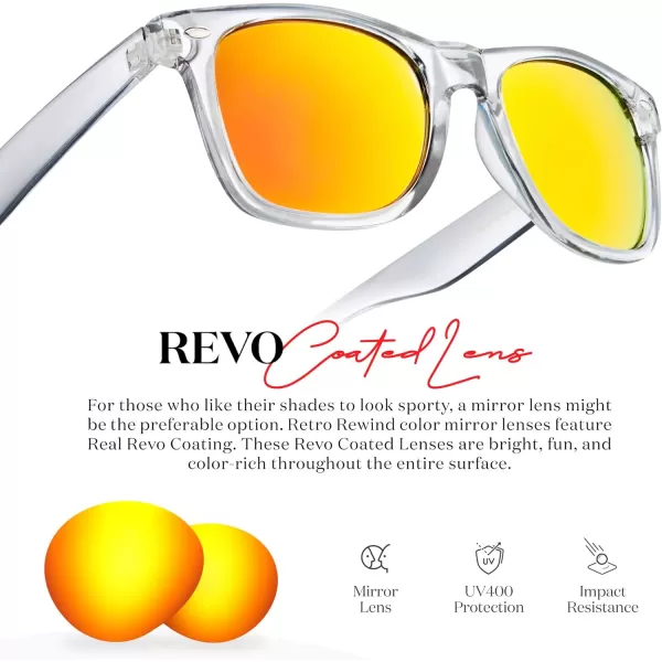 Retro Rewind Translucent Frame Colorful Neon 80s Mirrored Sunglasses for Men WomenTranslucent Gray  Revo Red Lens
