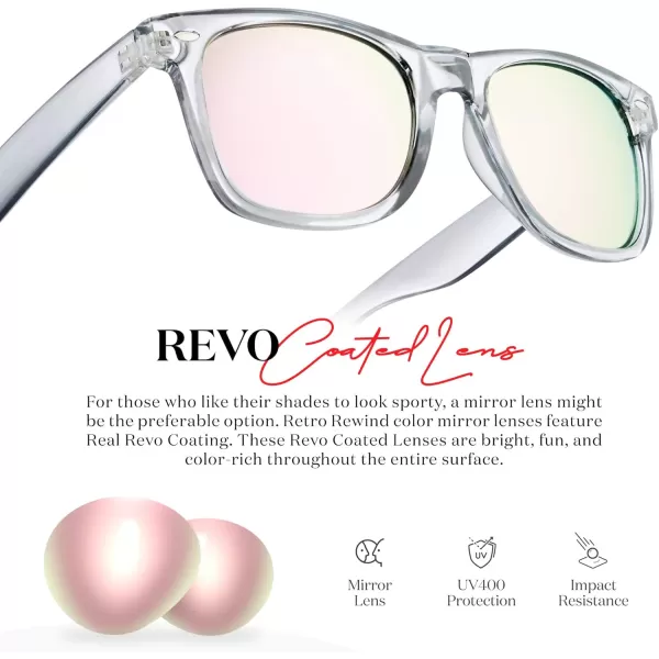 Retro Rewind Translucent Frame Colorful Neon 80s Mirrored Sunglasses for Men WomenTranslucent Gray  Revo Rose Gold Lens
