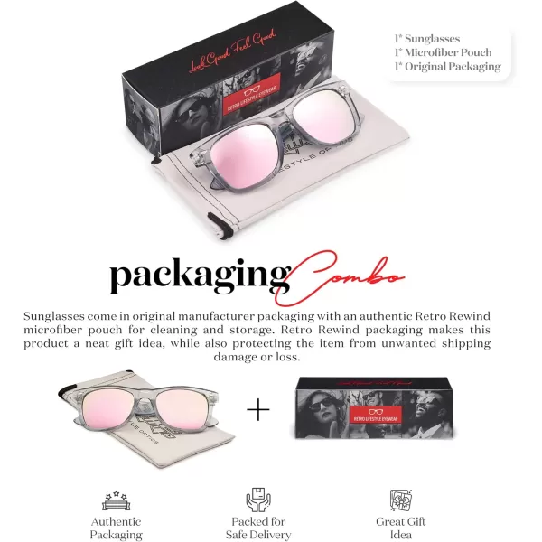Retro Rewind Translucent Frame Colorful Neon 80s Mirrored Sunglasses for Men WomenTranslucent Gray  Revo Rose Gold Lens