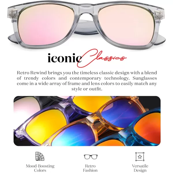 Retro Rewind Translucent Frame Colorful Neon 80s Mirrored Sunglasses for Men WomenTranslucent Gray  Revo Rose Gold Lens