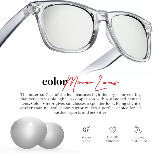 Retro Rewind Translucent Frame Colorful Neon 80s Mirrored Sunglasses for Men WomenTranslucent Gray  Silver Mirror Lens