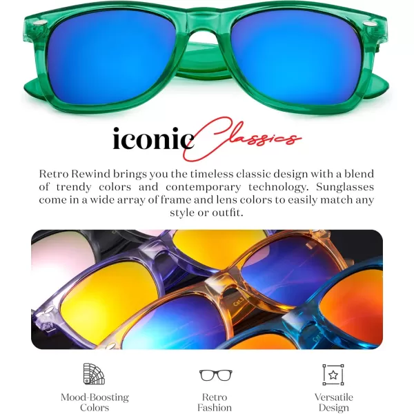 Retro Rewind Translucent Frame Colorful Neon 80s Mirrored Sunglasses for Men WomenTranslucent Green  Blue Mirror Lens