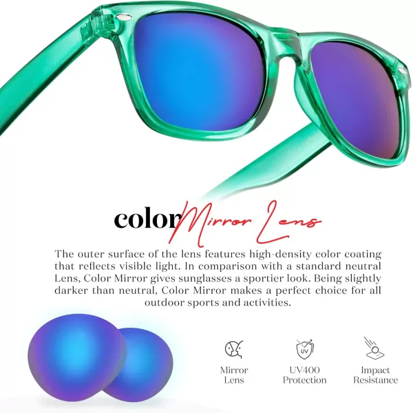 Retro Rewind Translucent Frame Colorful Neon 80s Mirrored Sunglasses for Men WomenTranslucent Green  Blue Mirror Lens