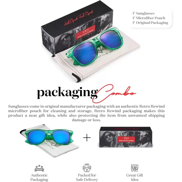 Retro Rewind Translucent Frame Colorful Neon 80s Mirrored Sunglasses for Men WomenTranslucent Green  Blue Mirror Lens