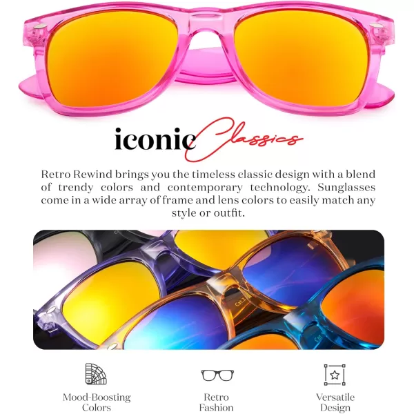 Retro Rewind Translucent Frame Colorful Neon 80s Mirrored Sunglasses for Men WomenTranslucent Hot Pink  Revo Orange Lens