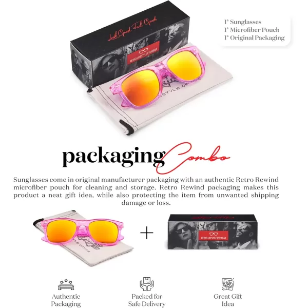 Retro Rewind Translucent Frame Colorful Neon 80s Mirrored Sunglasses for Men WomenTranslucent Hot Pink  Revo Orange Lens