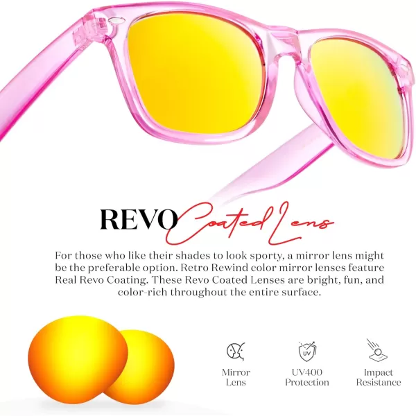 Retro Rewind Translucent Frame Colorful Neon 80s Mirrored Sunglasses for Men WomenTranslucent Hot Pink  Revo Orange Lens