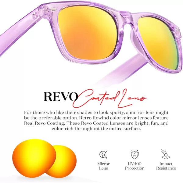 Retro Rewind Translucent Frame Colorful Neon 80s Mirrored Sunglasses for Men WomenTranslucent Lavender  Revo Orange Lens