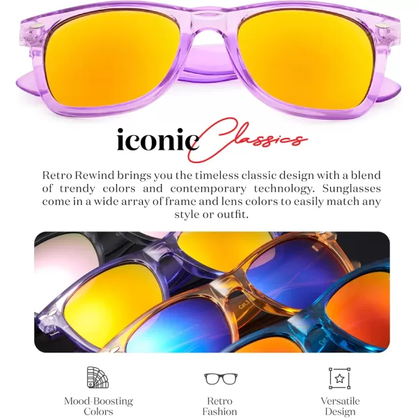 Retro Rewind Translucent Frame Colorful Neon 80s Mirrored Sunglasses for Men WomenTranslucent Lavender  Revo Orange Lens