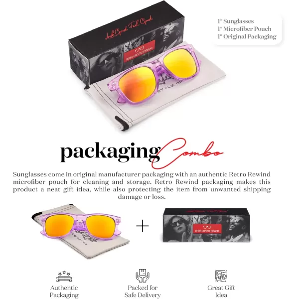 Retro Rewind Translucent Frame Colorful Neon 80s Mirrored Sunglasses for Men WomenTranslucent Lavender  Revo Orange Lens