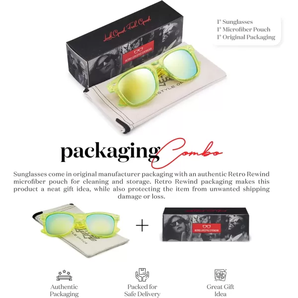 Retro Rewind Translucent Frame Colorful Neon 80s Mirrored Sunglasses for Men WomenTranslucent Lime  Gold Mirror Lens