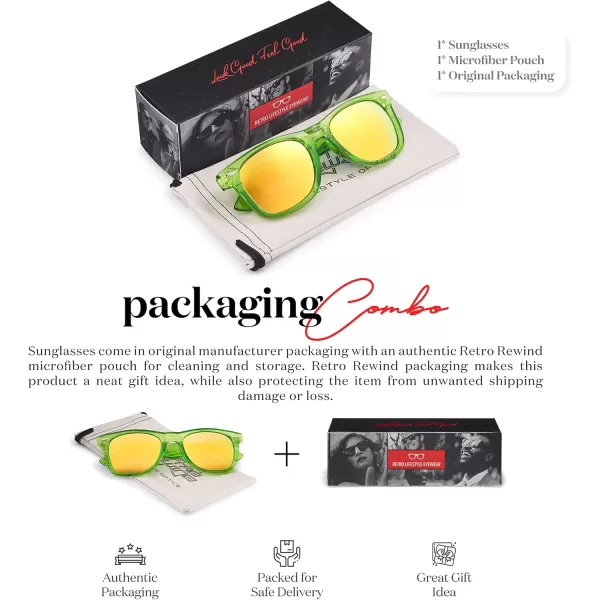 Retro Rewind Translucent Frame Colorful Neon 80s Mirrored Sunglasses for Men WomenTranslucent Neon Green  Revo Yellow Mirror