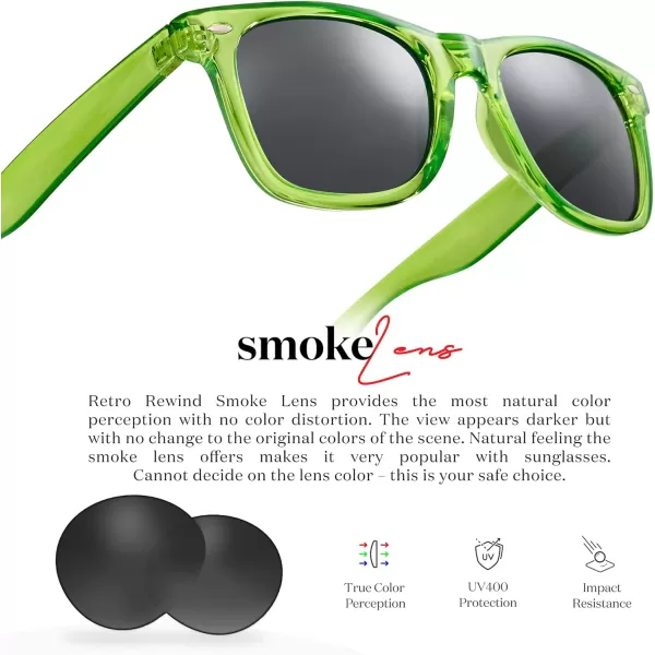 Retro Rewind Translucent Frame Colorful Neon 80s Mirrored Sunglasses for Men WomenTranslucent Neon Green  Smoke