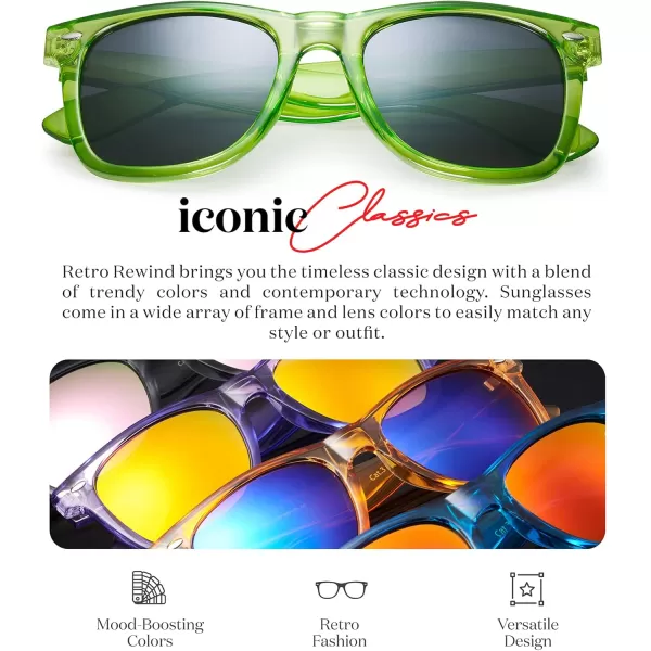 Retro Rewind Translucent Frame Colorful Neon 80s Mirrored Sunglasses for Men WomenTranslucent Neon Green  Smoke