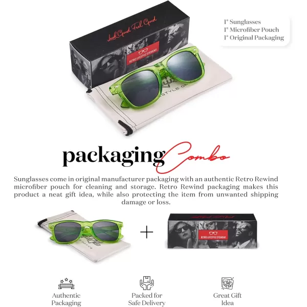 Retro Rewind Translucent Frame Colorful Neon 80s Mirrored Sunglasses for Men WomenTranslucent Neon Green  Smoke