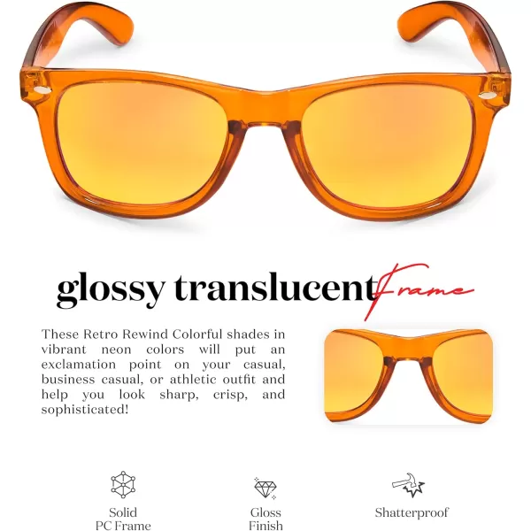 Retro Rewind Translucent Frame Colorful Neon 80s Mirrored Sunglasses for Men WomenTranslucent Orange  Revo Orange Mirror