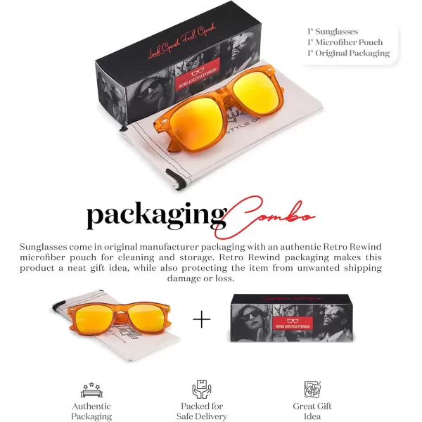 Retro Rewind Translucent Frame Colorful Neon 80s Mirrored Sunglasses for Men WomenTranslucent Orange  Revo Orange Mirror