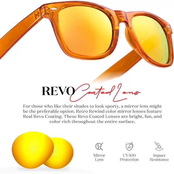 Retro Rewind Translucent Frame Colorful Neon 80s Mirrored Sunglasses for Men WomenTranslucent Orange  Revo Orange Mirror