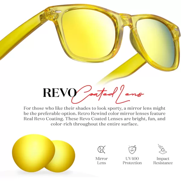 Retro Rewind Translucent Frame Colorful Neon 80s Mirrored Sunglasses for Men WomenTranslucent Pineapple  Revo Yellow Mirror