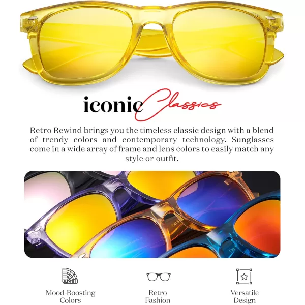 Retro Rewind Translucent Frame Colorful Neon 80s Mirrored Sunglasses for Men WomenTranslucent Pineapple  Revo Yellow Mirror