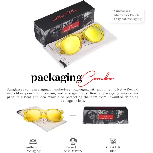 Retro Rewind Translucent Frame Colorful Neon 80s Mirrored Sunglasses for Men WomenTranslucent Pineapple  Revo Yellow Mirror