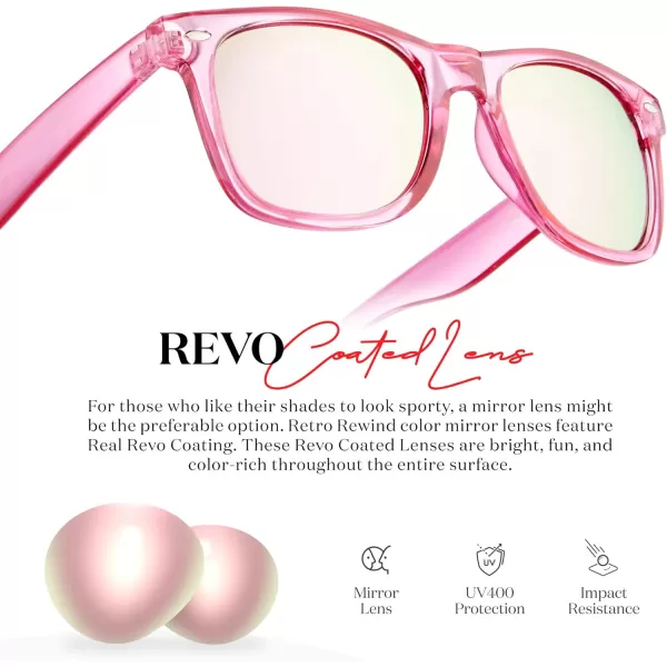 Retro Rewind Translucent Frame Colorful Neon 80s Mirrored Sunglasses for Men WomenTranslucent Pink  Revo Rose Gold Lens
