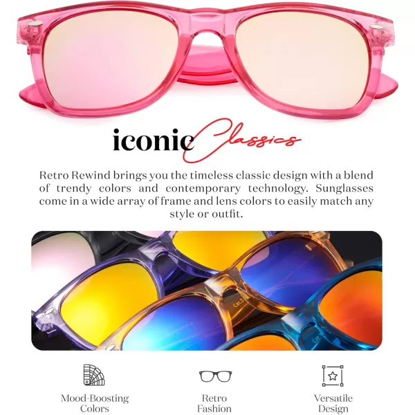Retro Rewind Translucent Frame Colorful Neon 80s Mirrored Sunglasses for Men WomenTranslucent Pink  Revo Rose Gold Lens