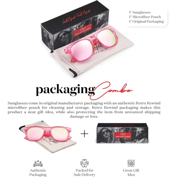 Retro Rewind Translucent Frame Colorful Neon 80s Mirrored Sunglasses for Men WomenTranslucent Pink  Revo Rose Gold Lens