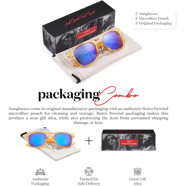 Retro Rewind Translucent Frame Colorful Neon 80s Mirrored Sunglasses for Men WomenTranslucent Pumpkin Orange  Midnight Green Mirror Lens