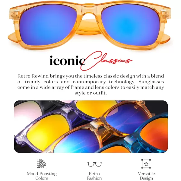 Retro Rewind Translucent Frame Colorful Neon 80s Mirrored Sunglasses for Men WomenTranslucent Pumpkin Orange  Midnight Green Mirror Lens
