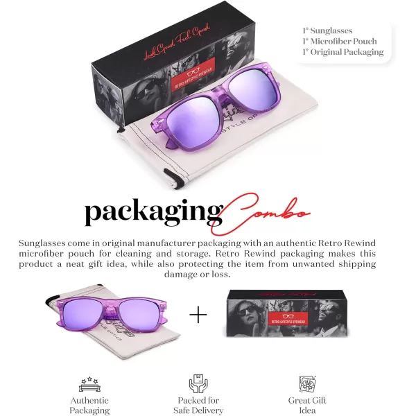 Retro Rewind Translucent Frame Colorful Neon 80s Mirrored Sunglasses for Men WomenTranslucent Purple  Revo Purple Lens
