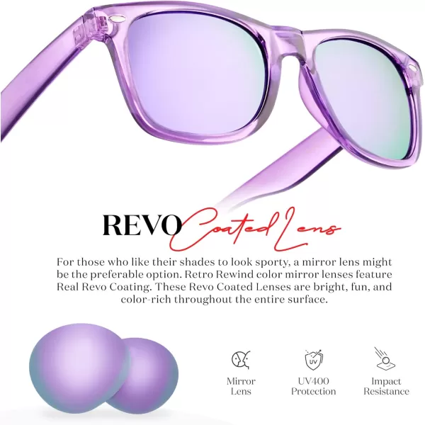 Retro Rewind Translucent Frame Colorful Neon 80s Mirrored Sunglasses for Men WomenTranslucent Purple  Revo Purple Lens