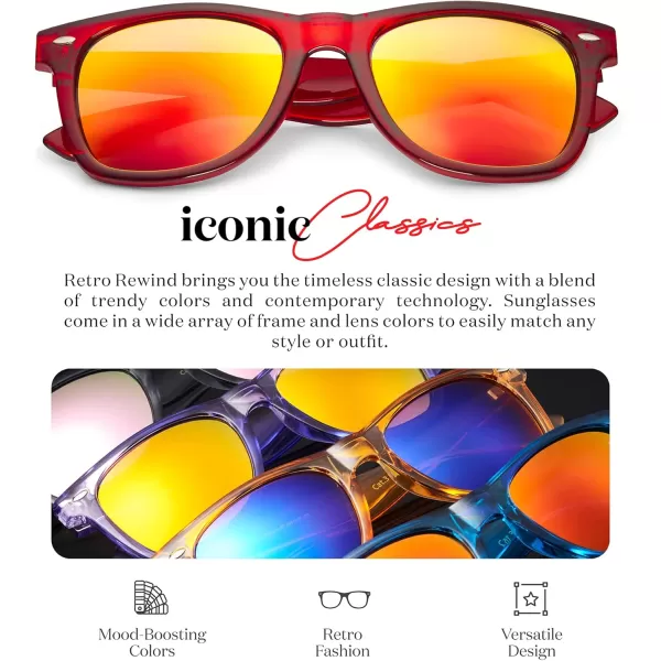 Retro Rewind Translucent Frame Colorful Neon 80s Mirrored Sunglasses for Men WomenTranslucent Red  Revo Red Mirror