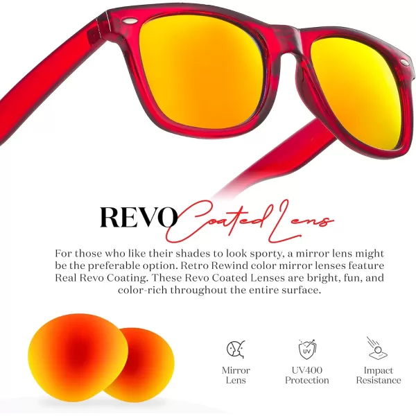 Retro Rewind Translucent Frame Colorful Neon 80s Mirrored Sunglasses for Men WomenTranslucent Red  Revo Red Mirror