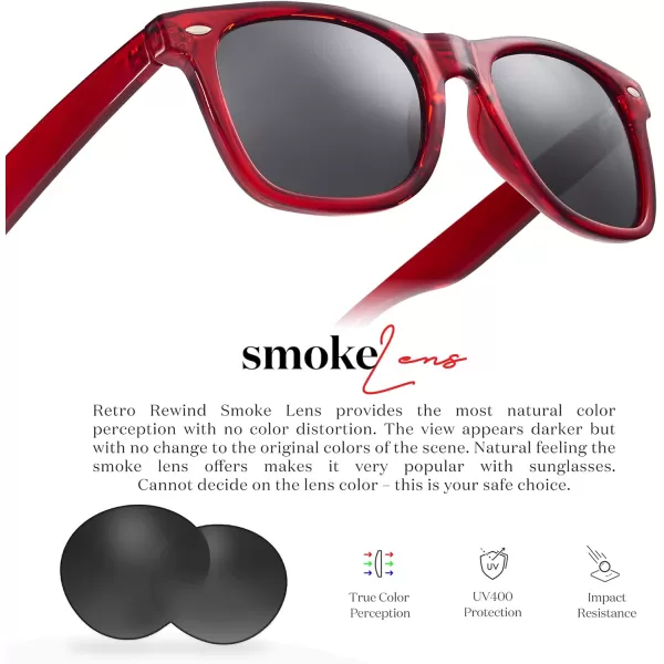 Retro Rewind Translucent Frame Colorful Neon 80s Mirrored Sunglasses for Men WomenTranslucent Red  Smoke