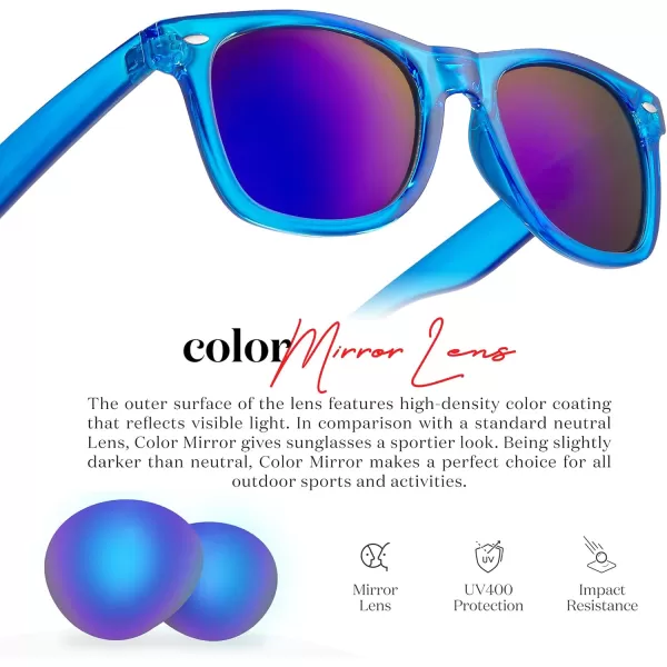 Retro Rewind Translucent Frame Colorful Neon 80s Mirrored Sunglasses for Men WomenTranslucent Royal Blue  Blue Mirror