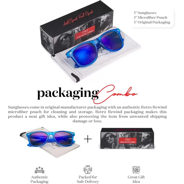 Retro Rewind Translucent Frame Colorful Neon 80s Mirrored Sunglasses for Men WomenTranslucent Royal Blue  Blue Mirror